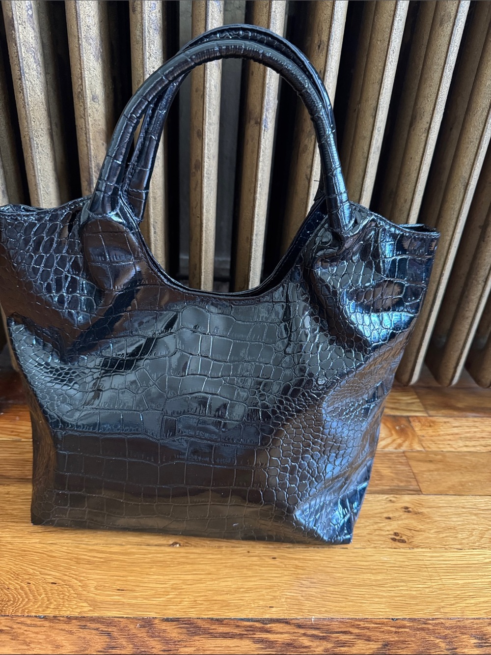 Black Croc-Embossed Tote Bag - Women